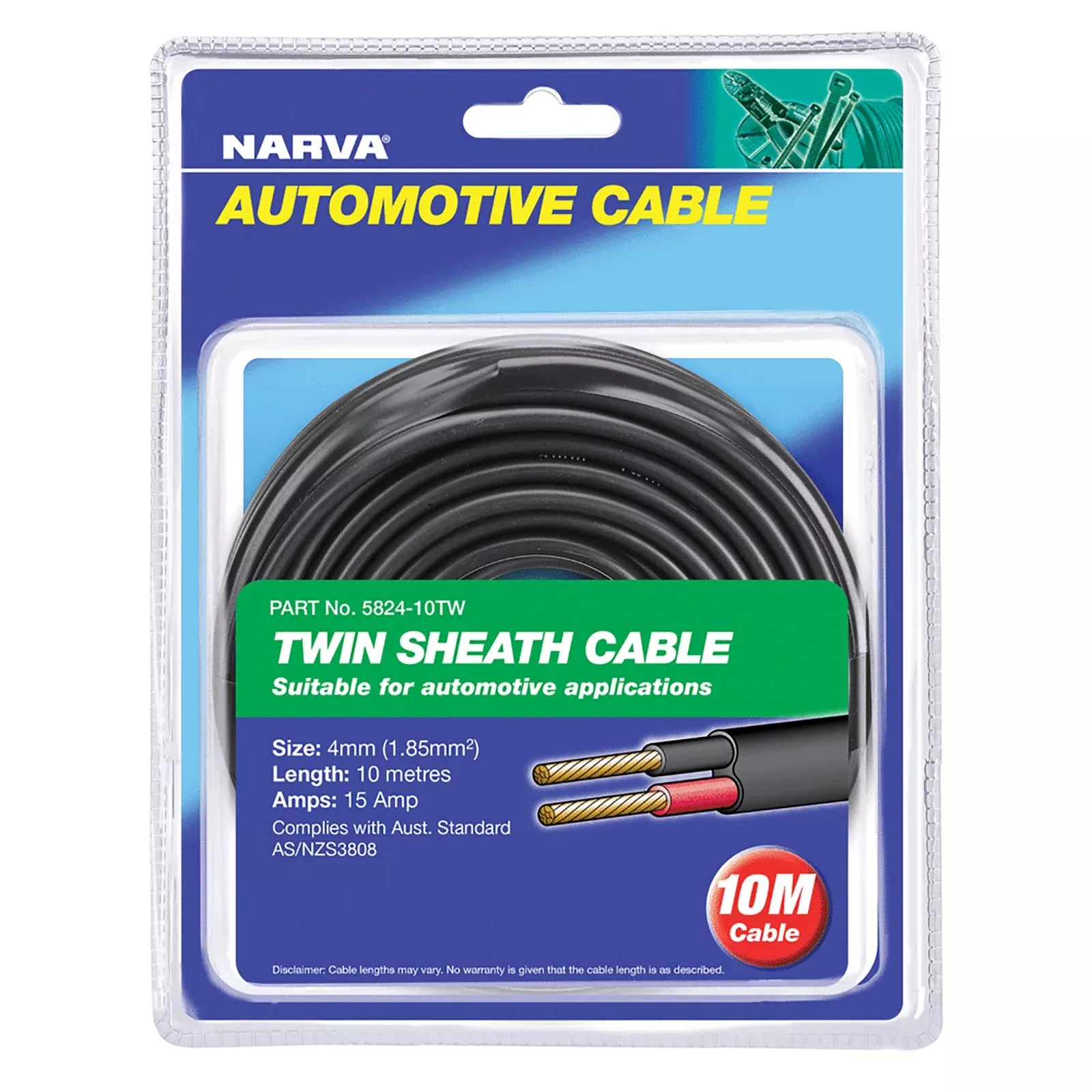 Narva Twin Core 4mm 25A 10M Red/Blk