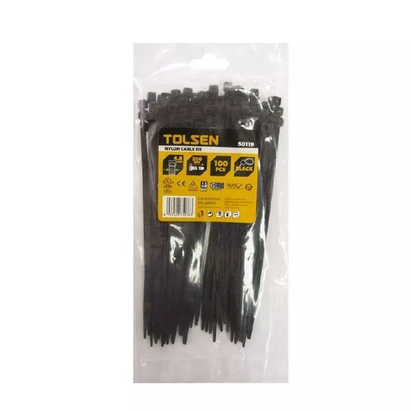 Tolsen Cable Tie 200mm X 4.8mm 100 Pack Black Ip5